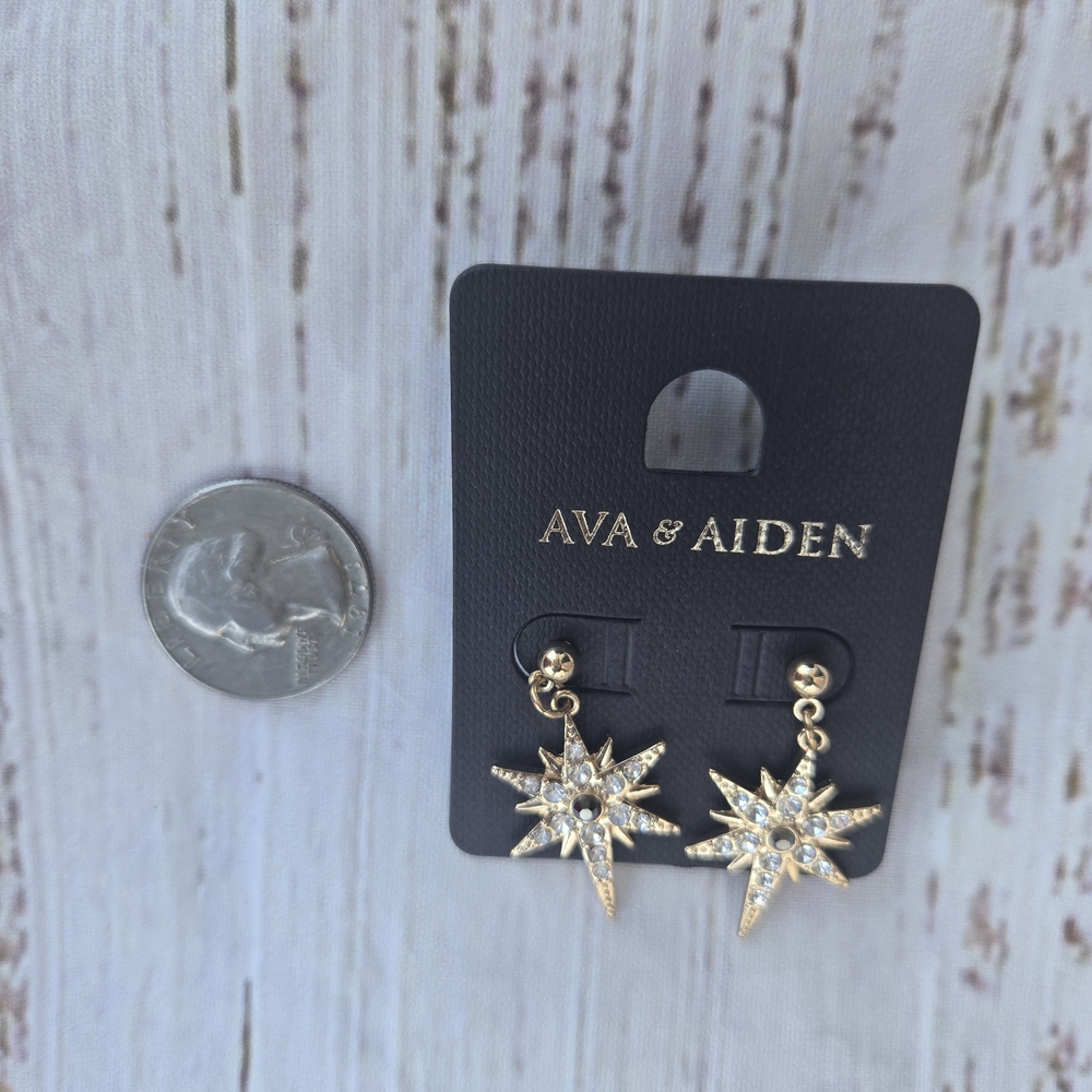 Ava & Aiden Gold Starburst Earrings with Crystal Accents - Picture 3 of 3